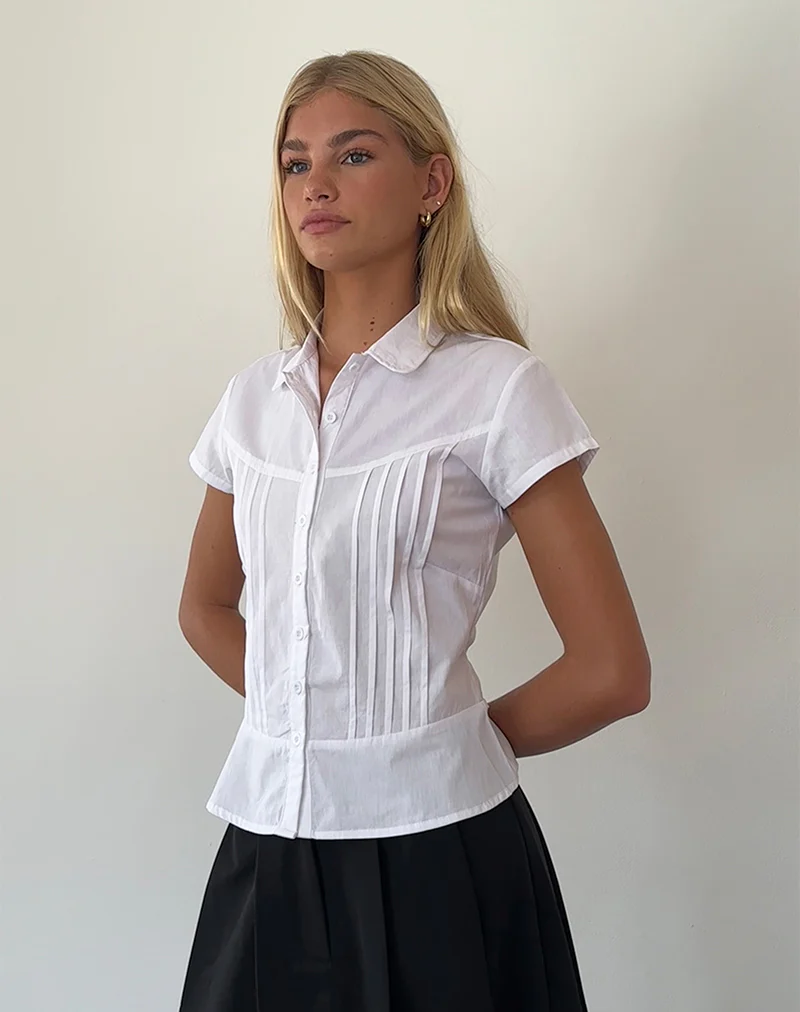 Wilmot Blouse in White Poplin - Awmao