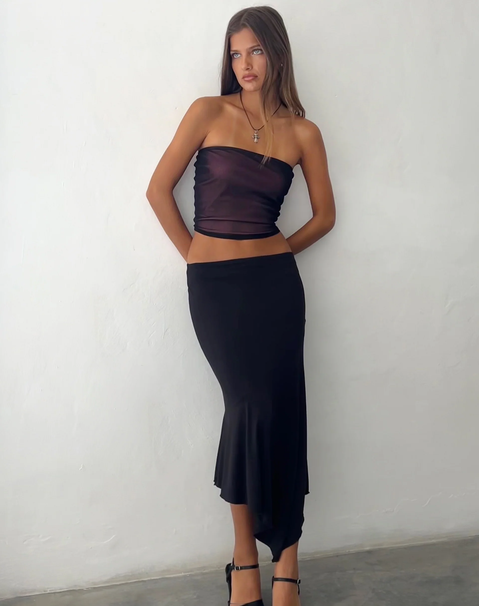 Peggy Bandeau Top in Black with Pink Lining - Awmao