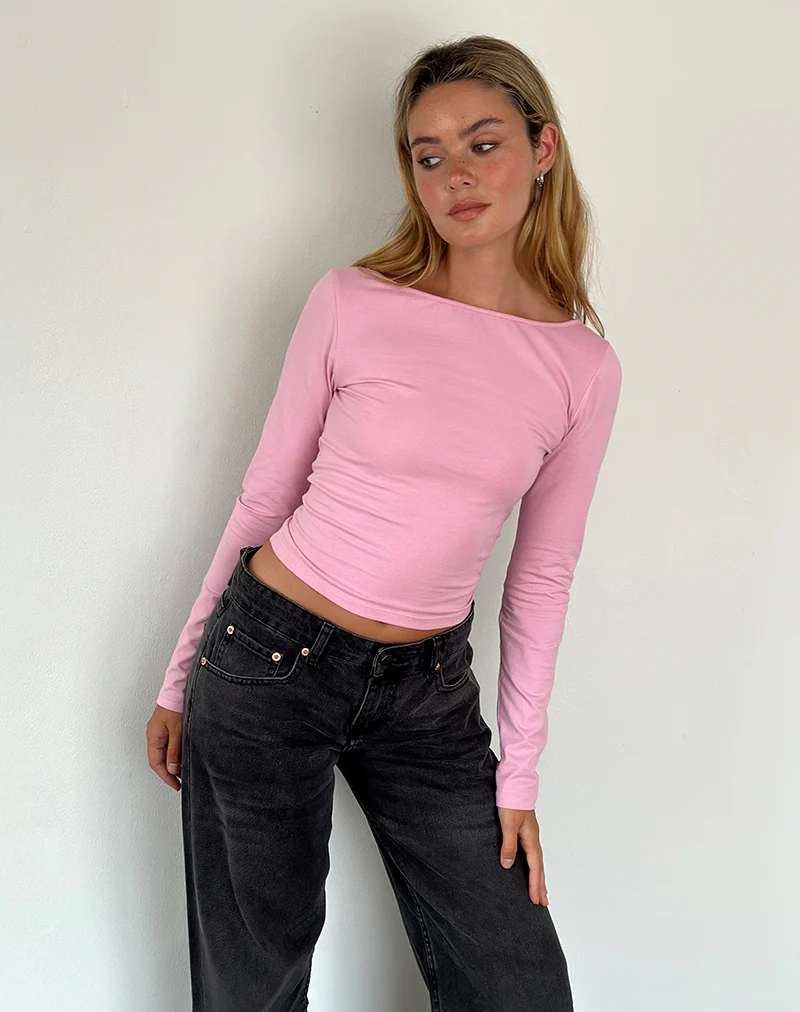 Amabon Long Sleeve Top in Flamingo Pink - Awmao