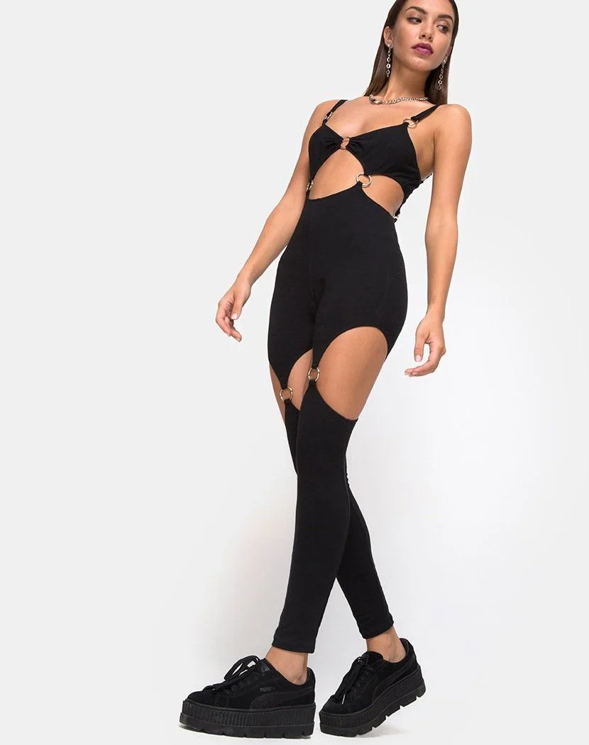 Jaca Cutout Unitard in Black - Awmao