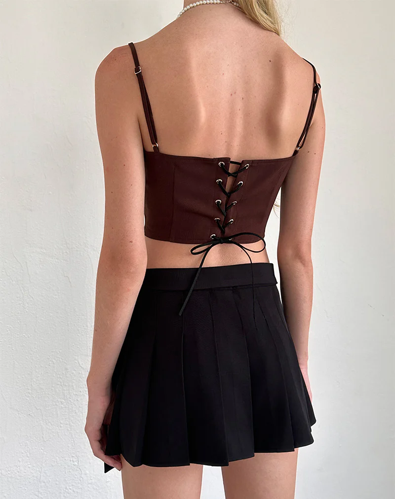 Ceisya Corset Top in Bitter Chocolate with Pink Bow - Awmao