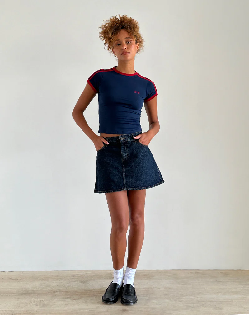 Salda Top in Navy with Adrenaline Red Binding and Logo - Awmao