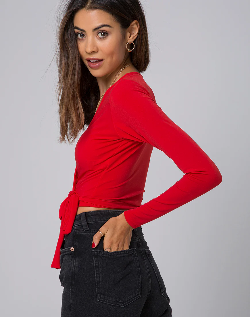Marche Wrap Top in Red - Awmao