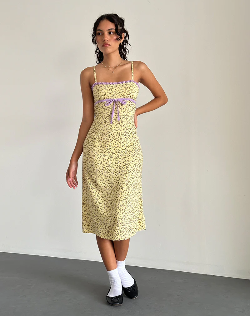 Isaure Midi Dress in Flowing Flower Yellow - Awmao