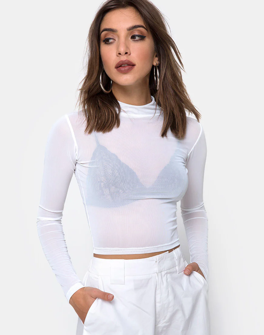 Rhala Crop Top in White Net - Awmao