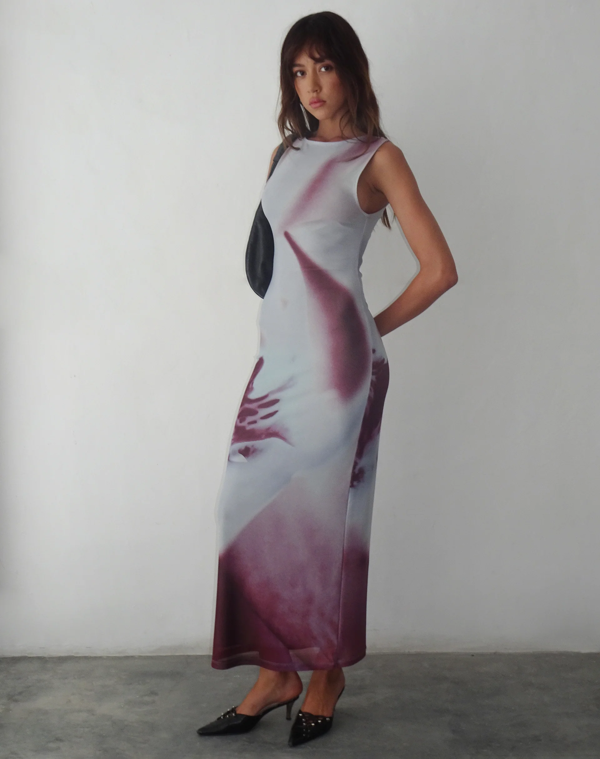Fayola Printed Maxi Dress in Grey Anatomy of Nature - Awmao