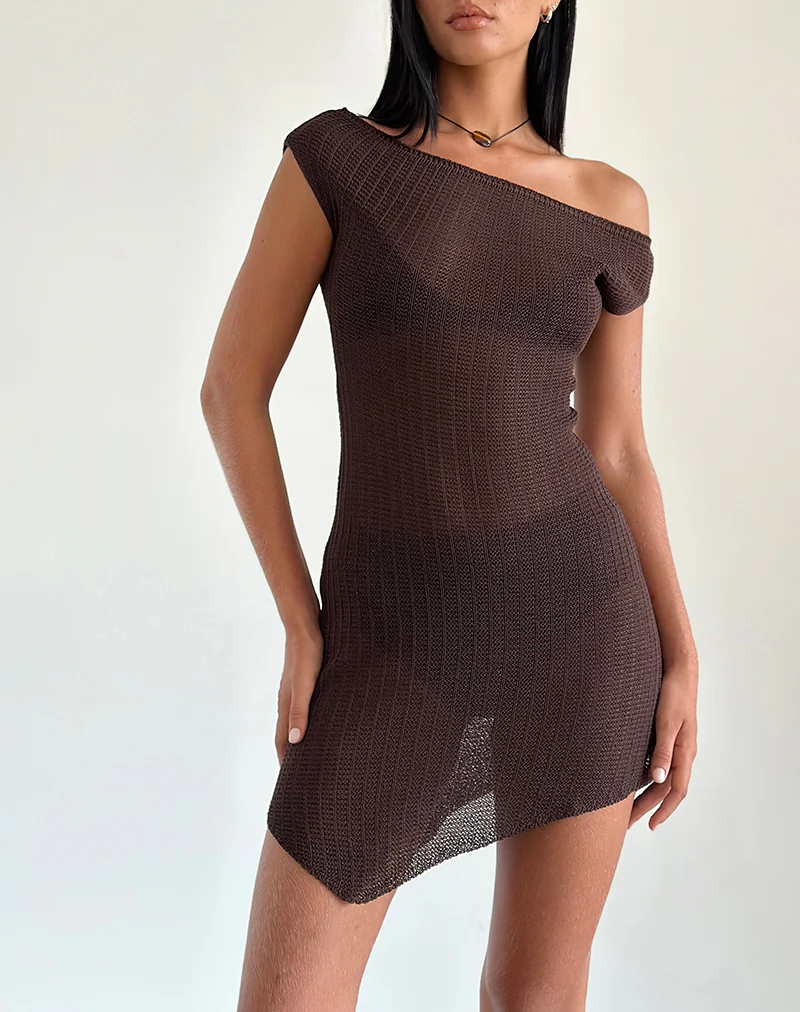 Susannah Dress in Wide Rib Knit Brown - Awmao