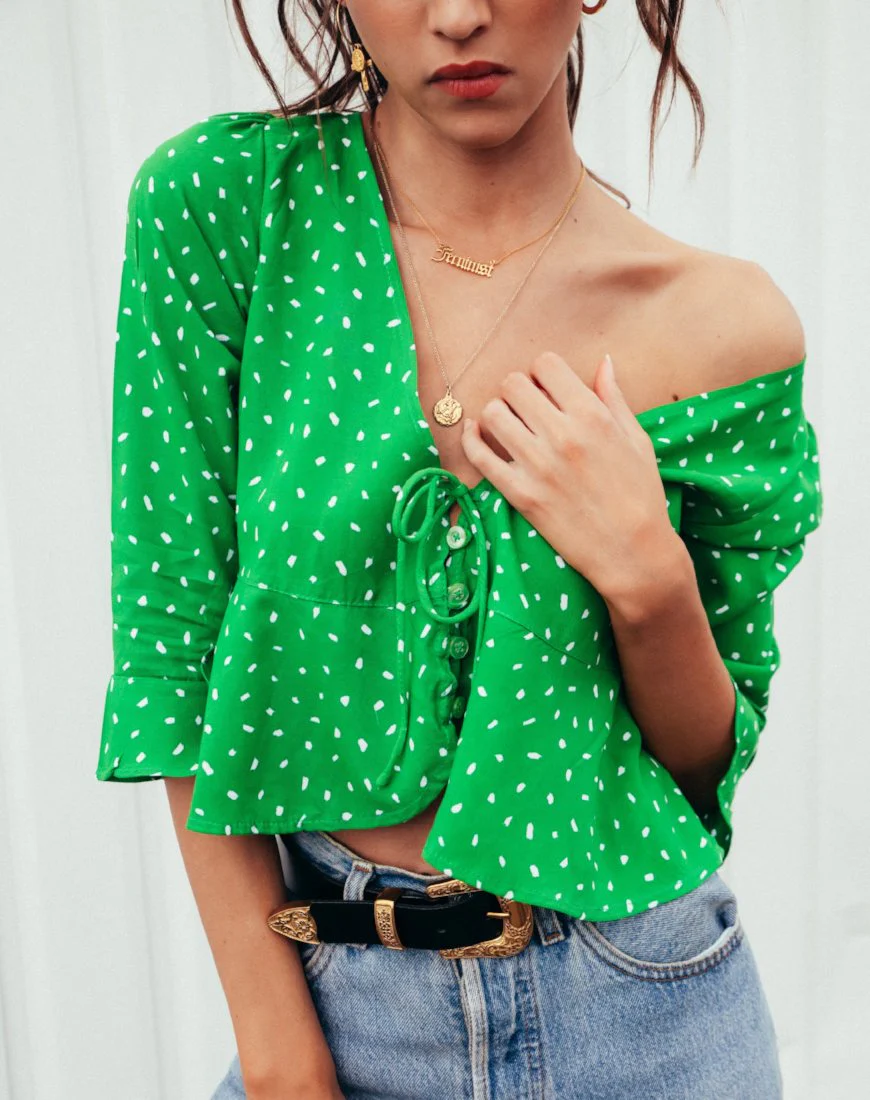 Vinequa Blouse in Mini Diana Dot Green - Awmao