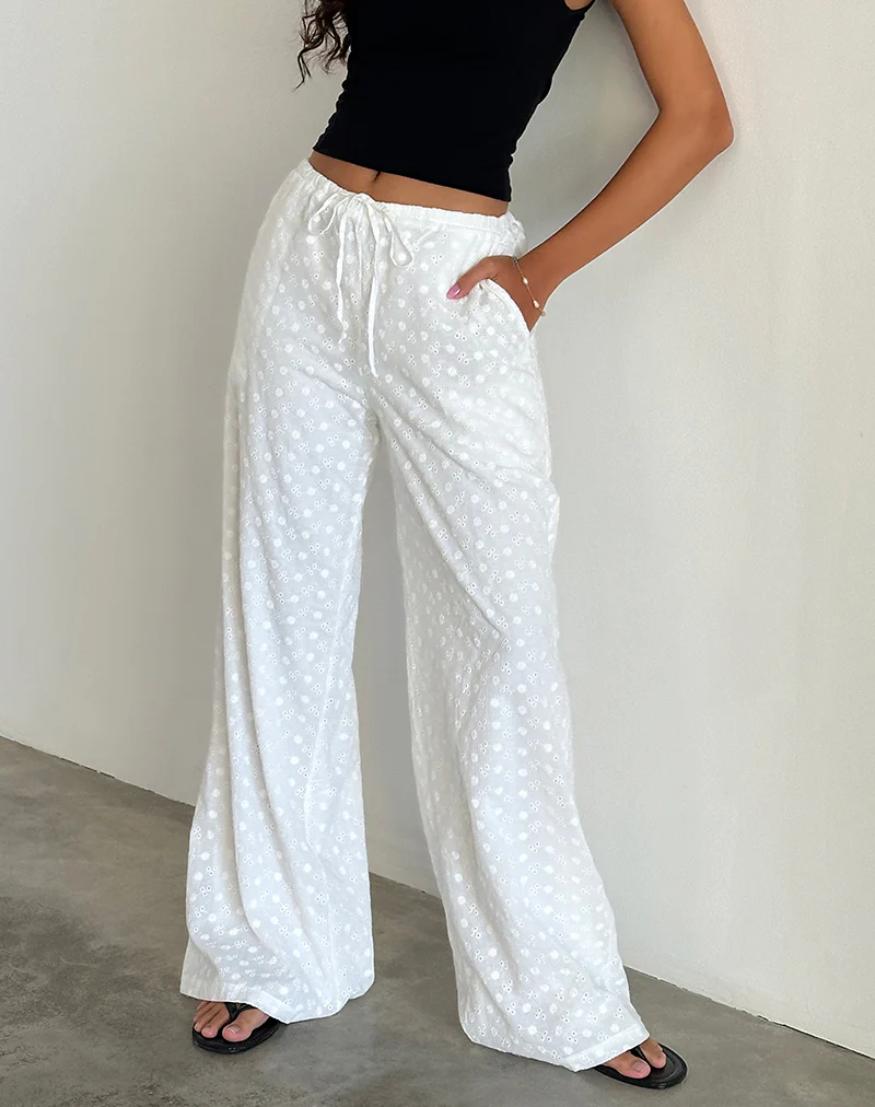 Samir Trouser in Broderie White - Awmao
