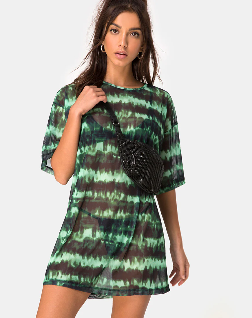 Sunny Kiss Tee in Tie Dye Turquoise Mesh - Awmao