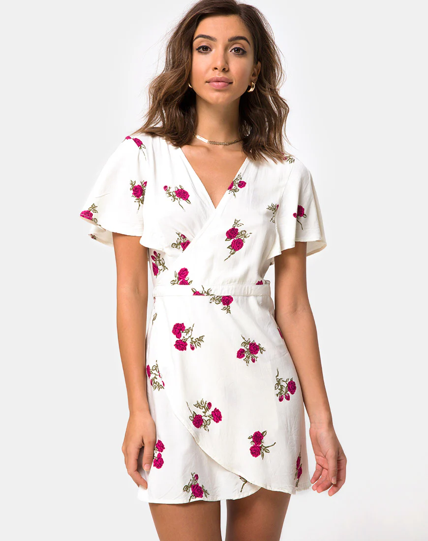 Rawa Wrap Dress in Grunge Rose Ivory - Awmao