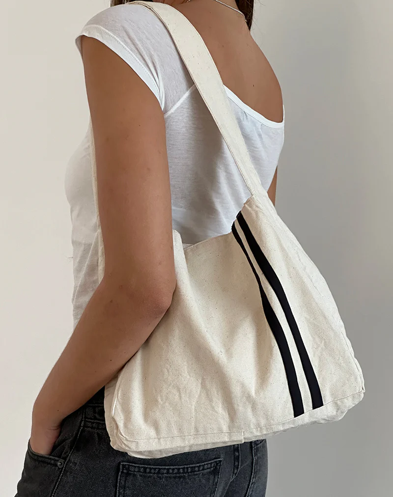 Pardi Canvas Bag in Ecru with Black Stripe - Awmao