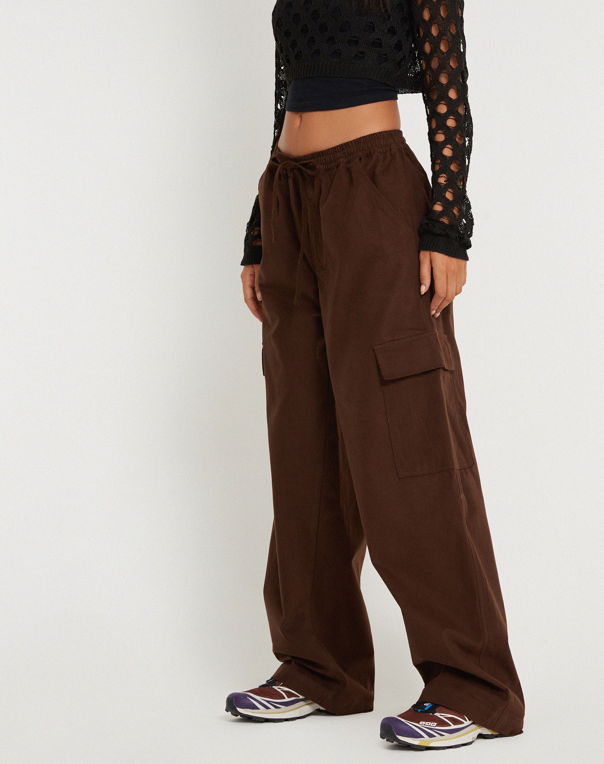 Geona Wide Leg Cargo Trouser in Brown - Awmao