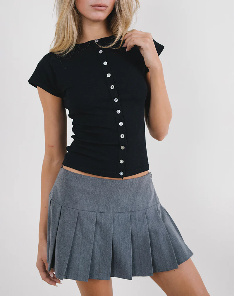 Elmira Top in Flat Knit Black - Awmao