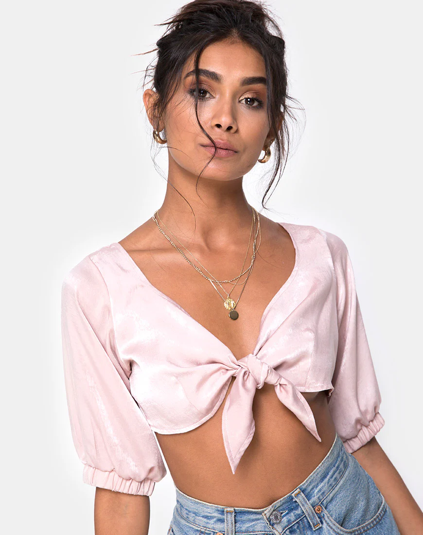 Kavida Crop Top in Satin Dusty Rose - Awmao