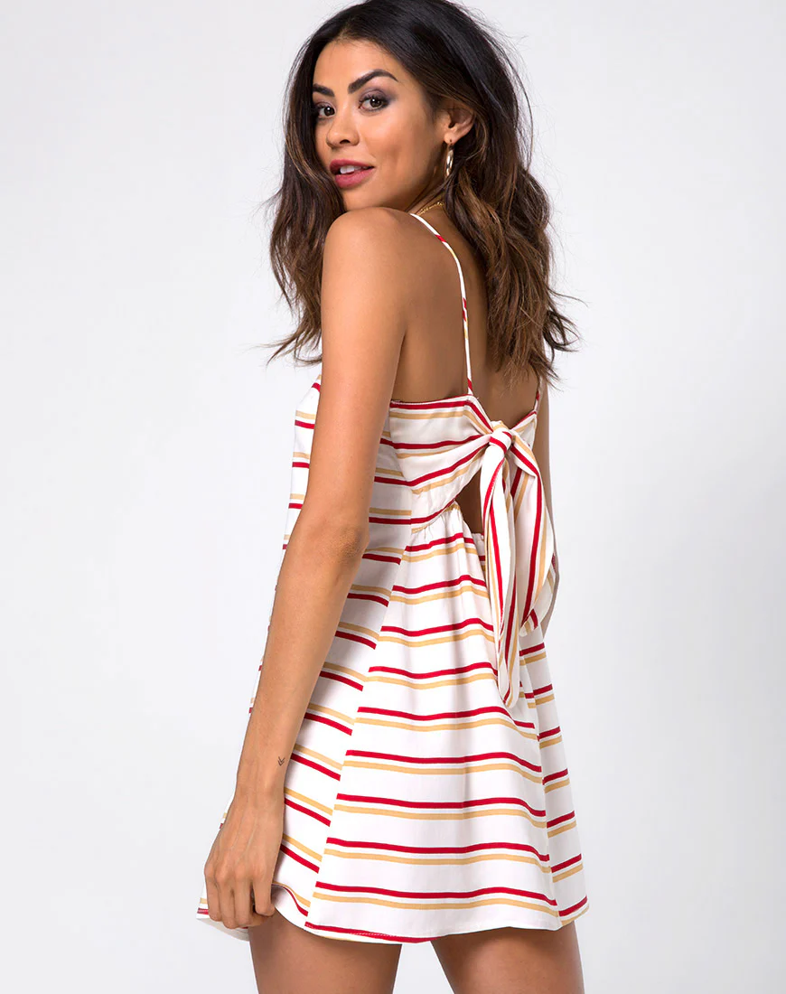 Sagra Slip Dress in 70's Ivory Horizontal Stripe - Awmao