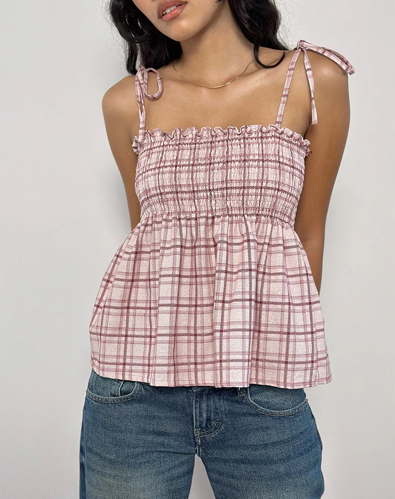 Zerah Top in Basic Tartan Pink - Awmao
