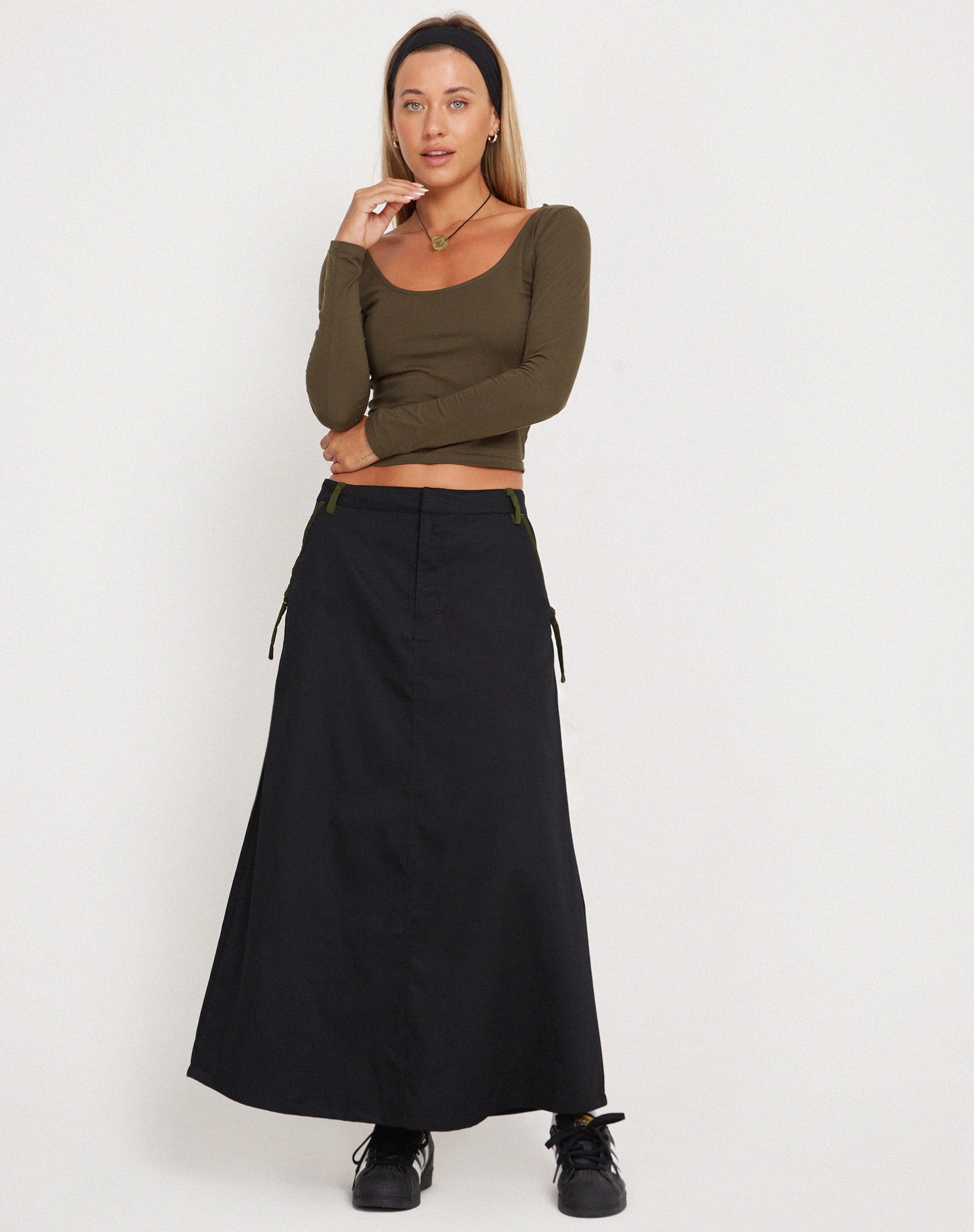 Sorrel Midi Skirt in Black Forest Green - Awmao