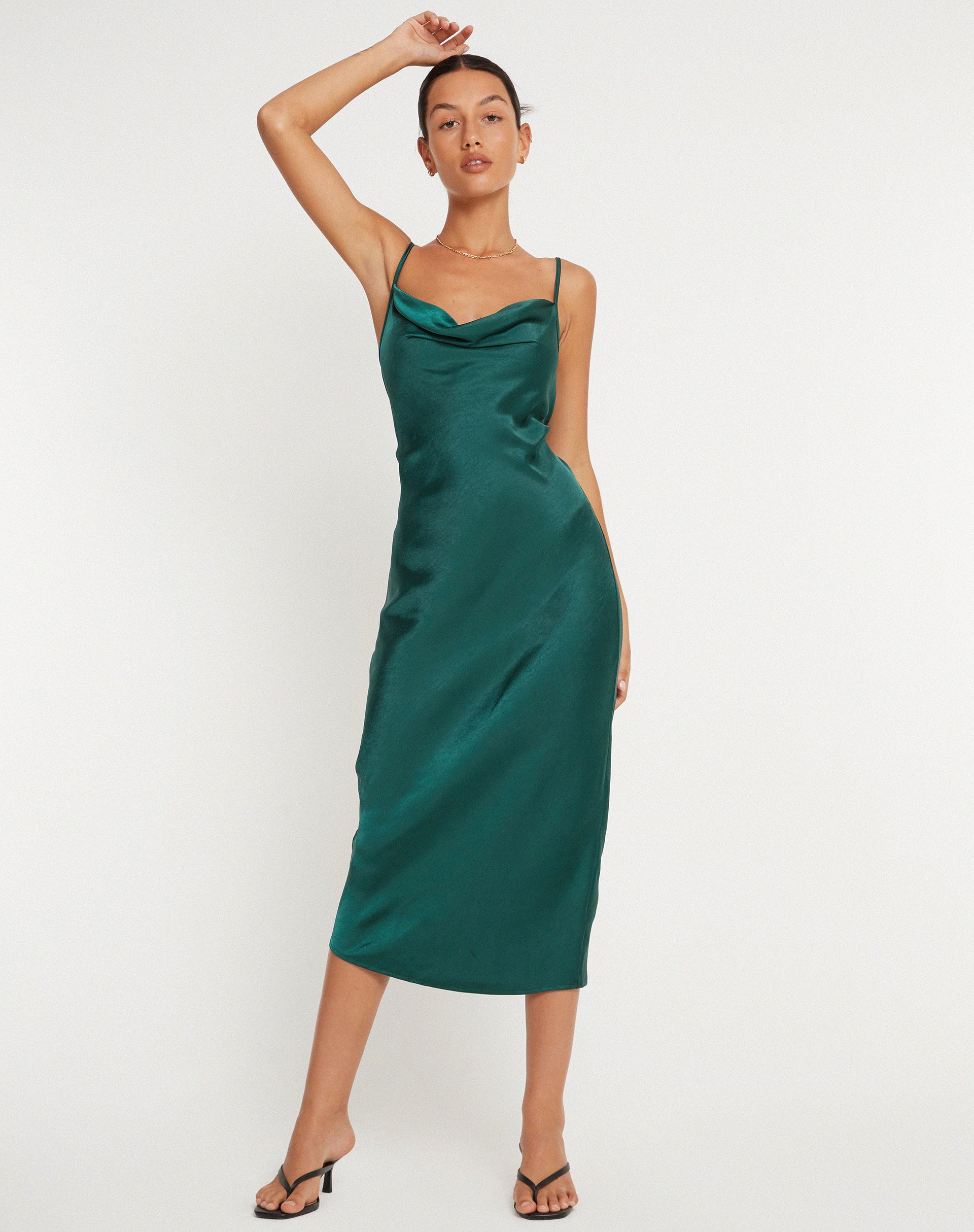 Palasha Midi Dress in Satin Forest Green - Awmao
