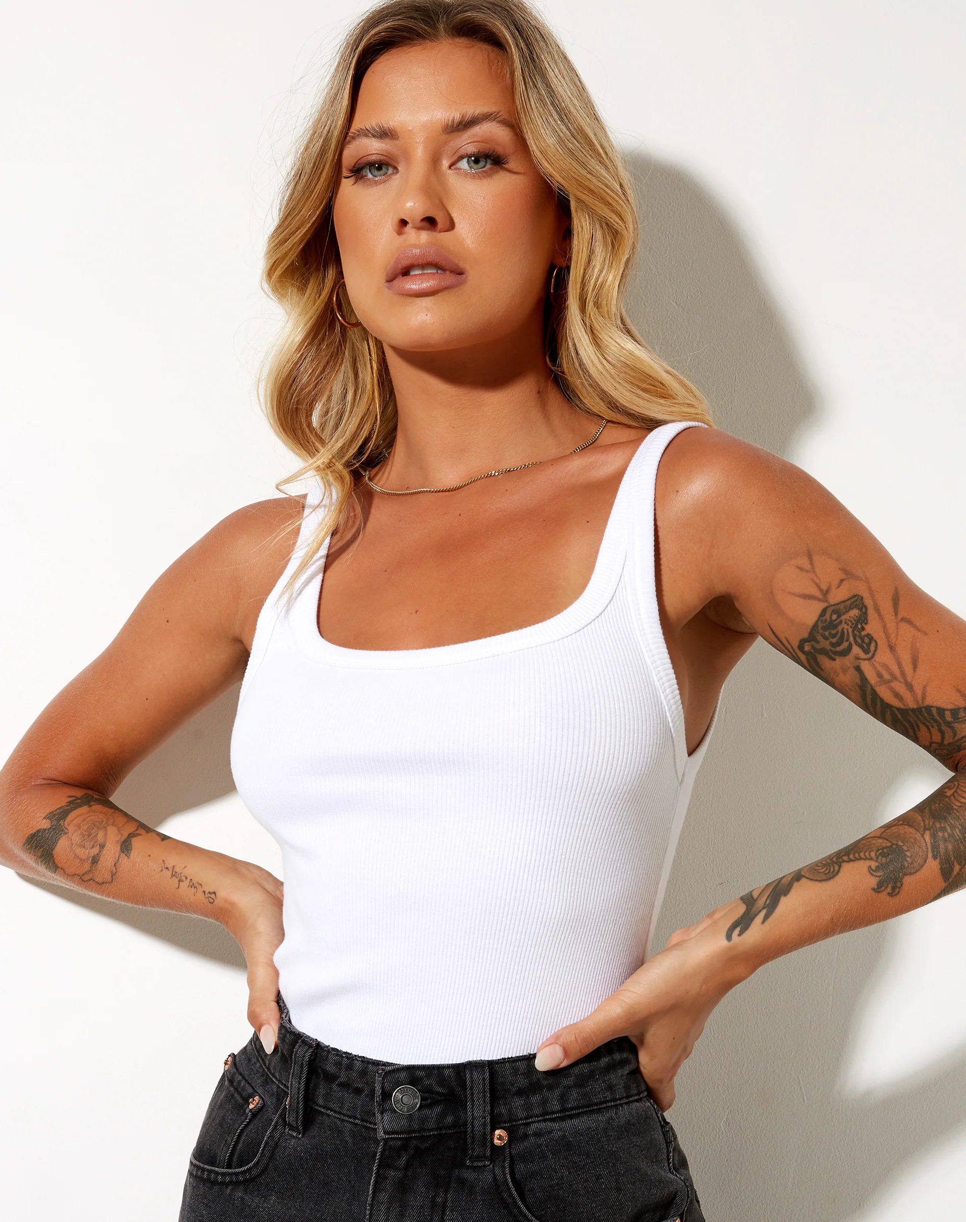 Nilam Vest Top in Rib White - Awmao