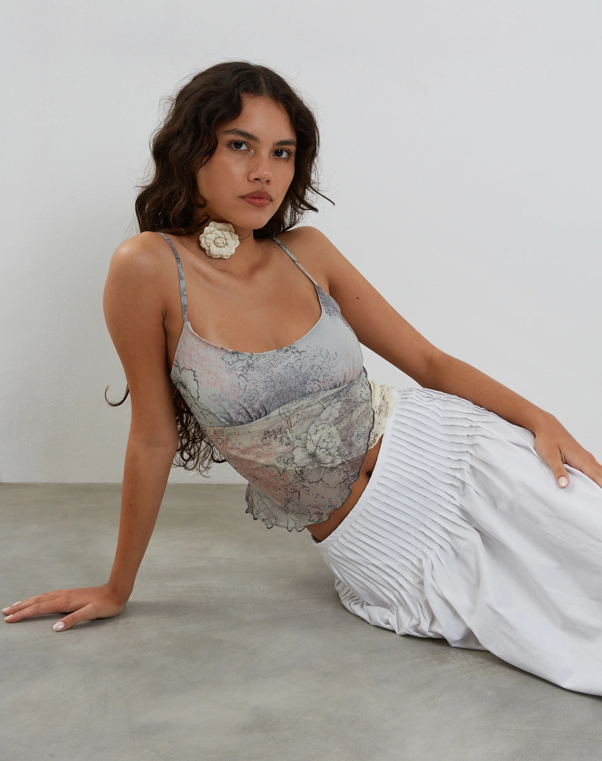 Vienna Cami Top in Pastel Floral Lace - Awmao