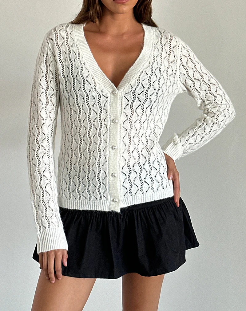 Ricani Open Knit Cardigan in Ivory - Awmao