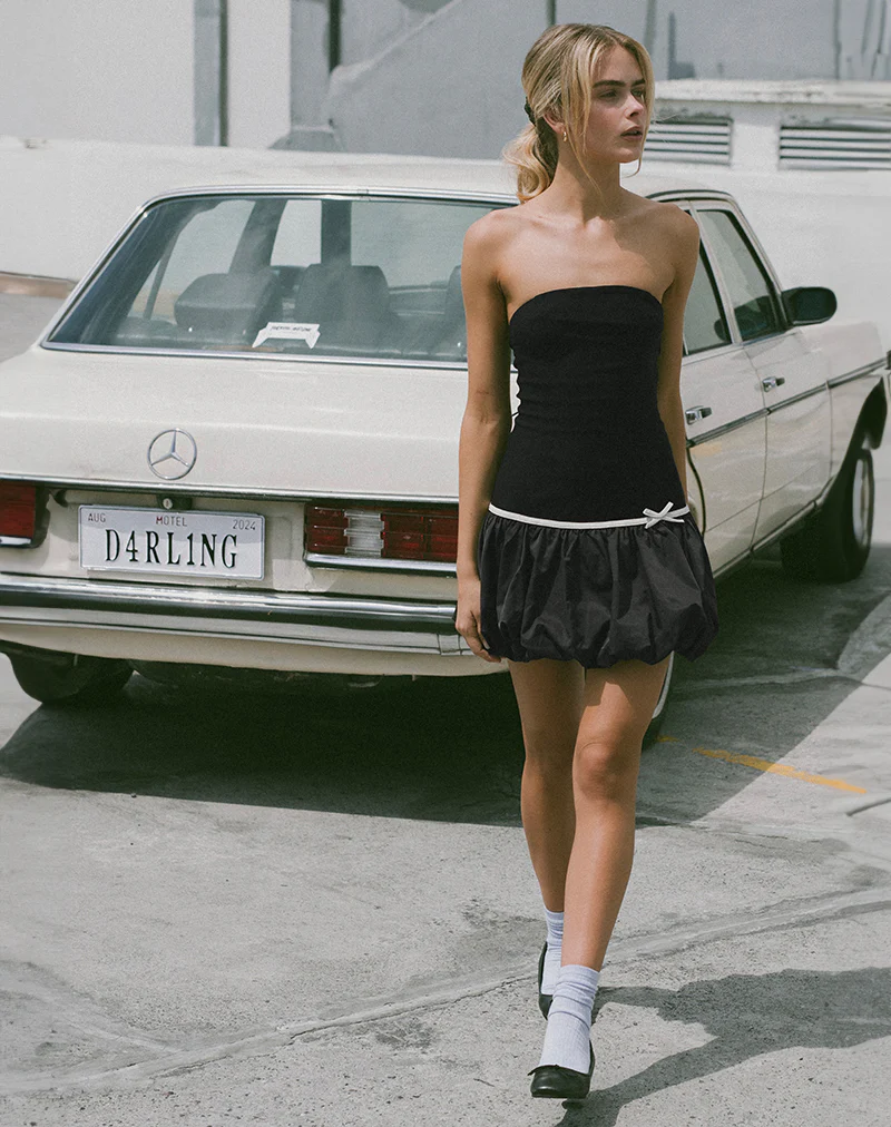 Klaita Puffball Mini Dress in Black - Awmao