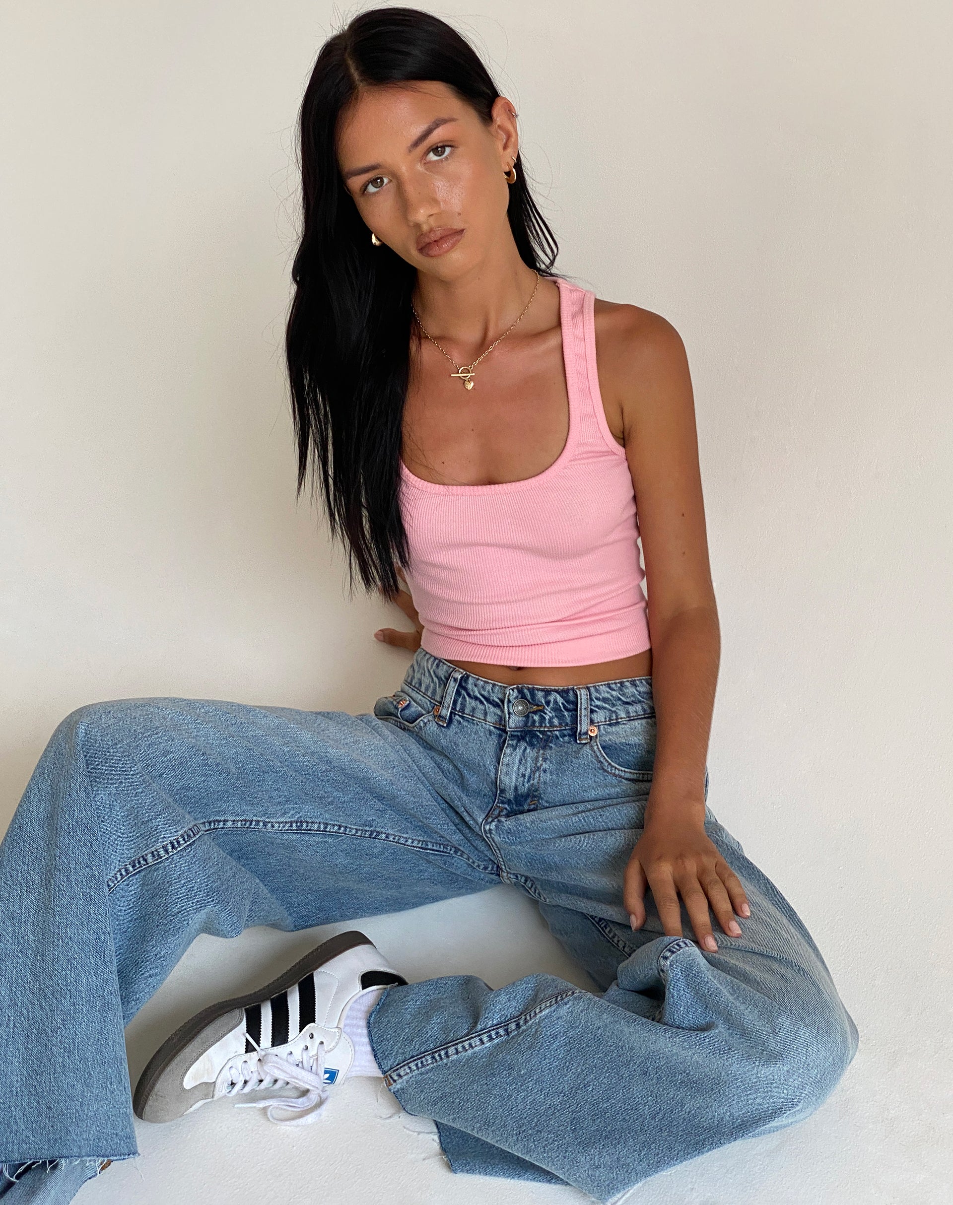 Roxe Ribbed Vest Top in Ballet Pink - Awmao