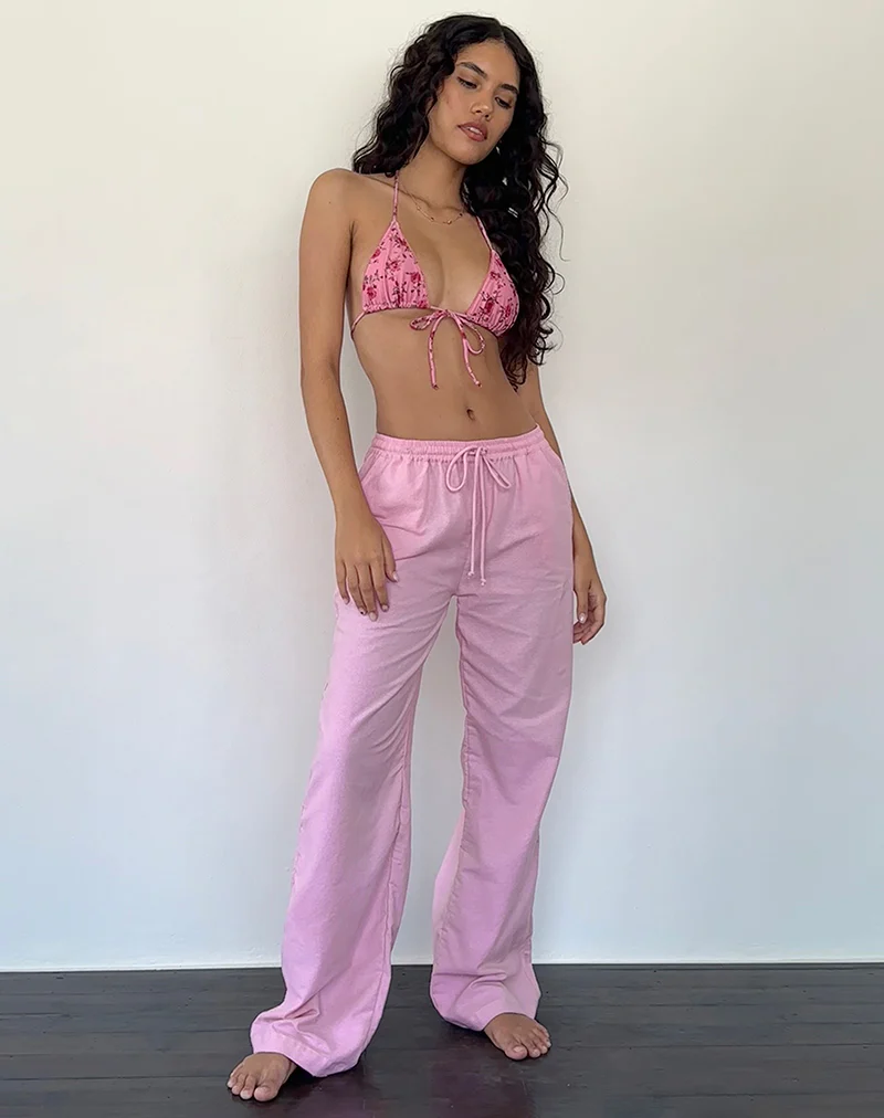 Wasic Wide Leg Linen Trouser in Flamingo Pink - Awmao