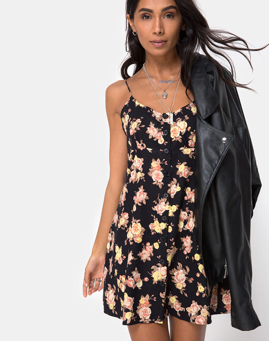 Auvaly Slip Dress in Antique Rose Black - Awmao