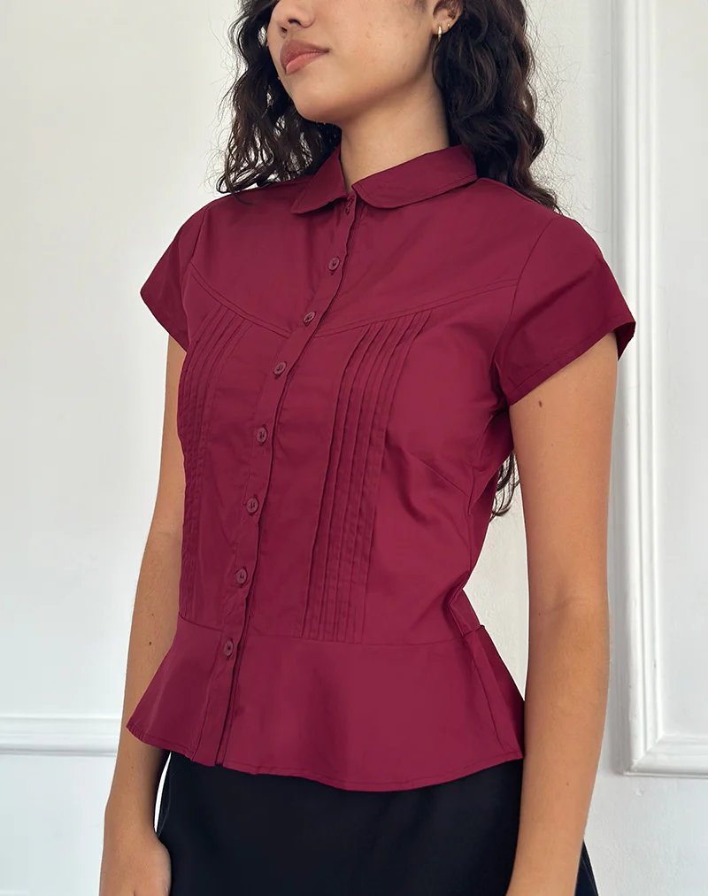 Wilmot Blouse in Burgundy Poplin - Awmao