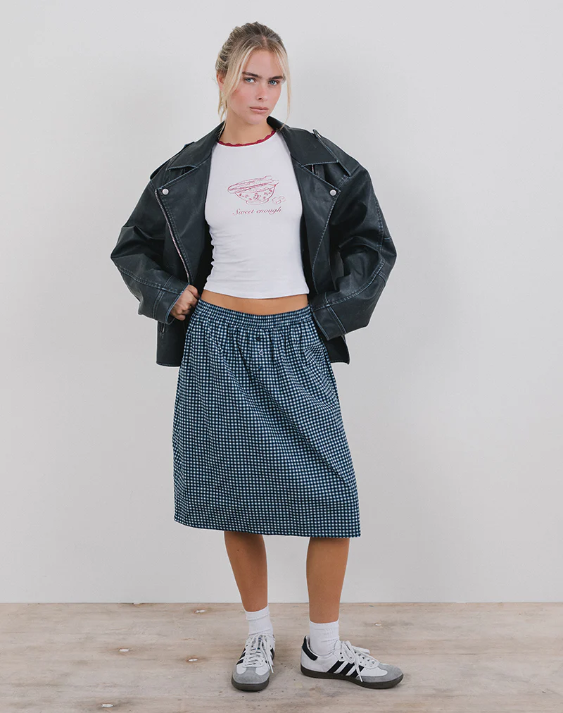 Sanjina Midi Skirt in Mini Dark Blue Gingham - Awmao