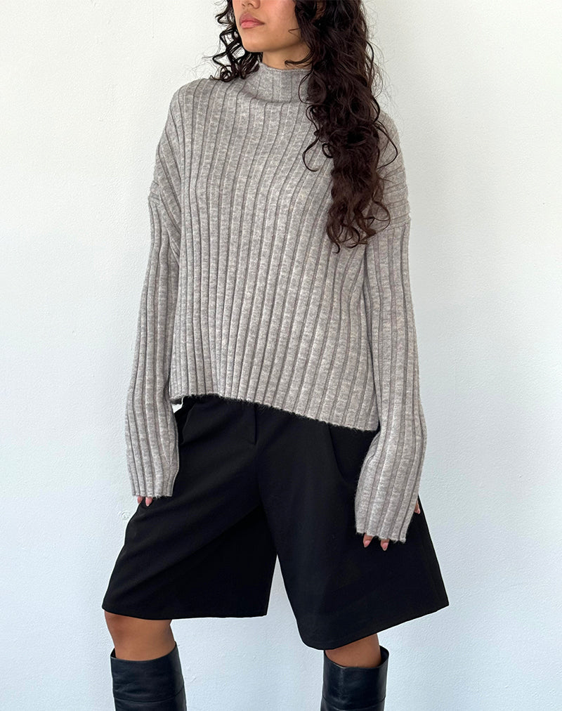 Judah Oversized Chunky Rib Knit Jumper in Light Grey - Awmao