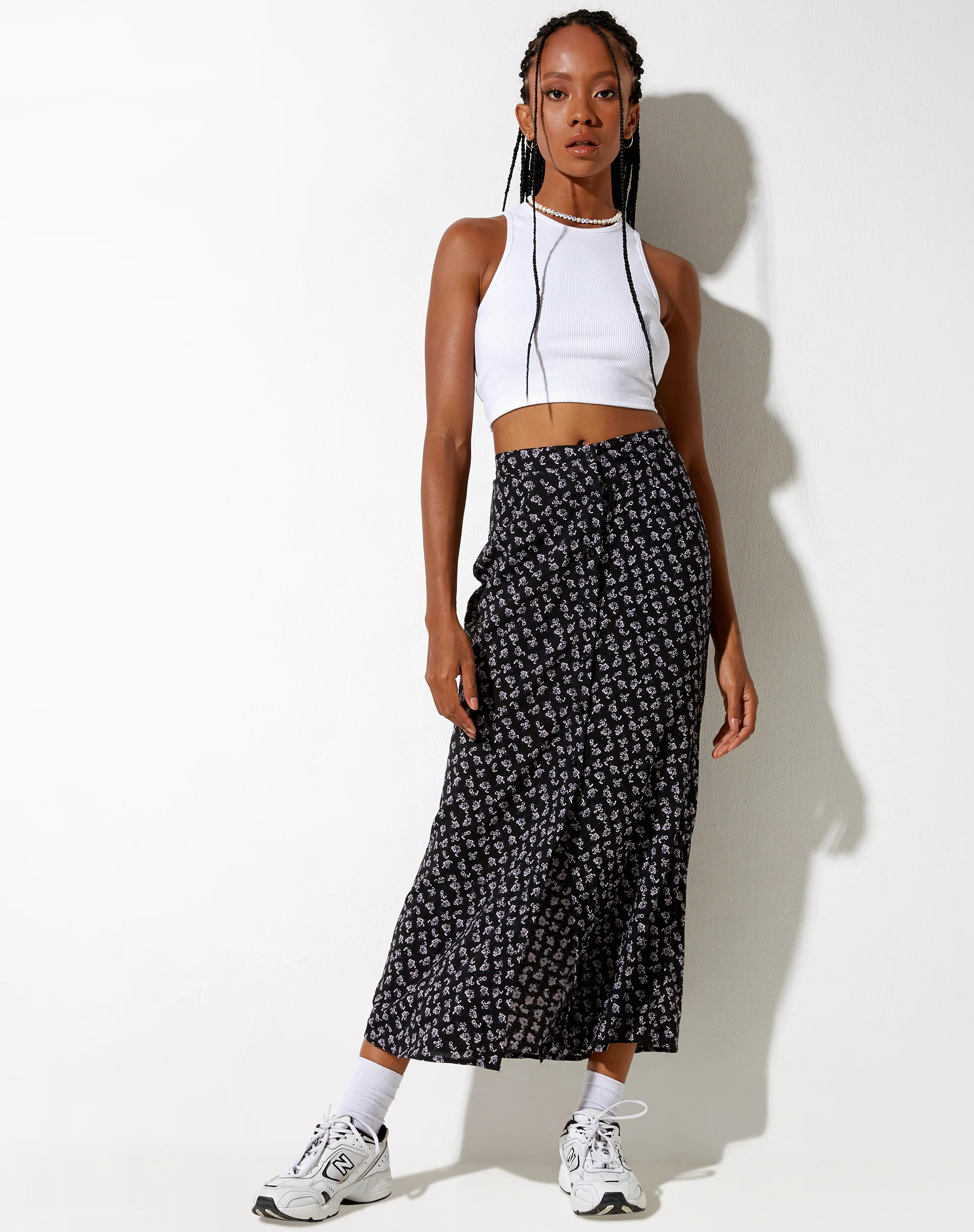 Rima Midi Skirt in Dark Base Floral Black - Awmao
