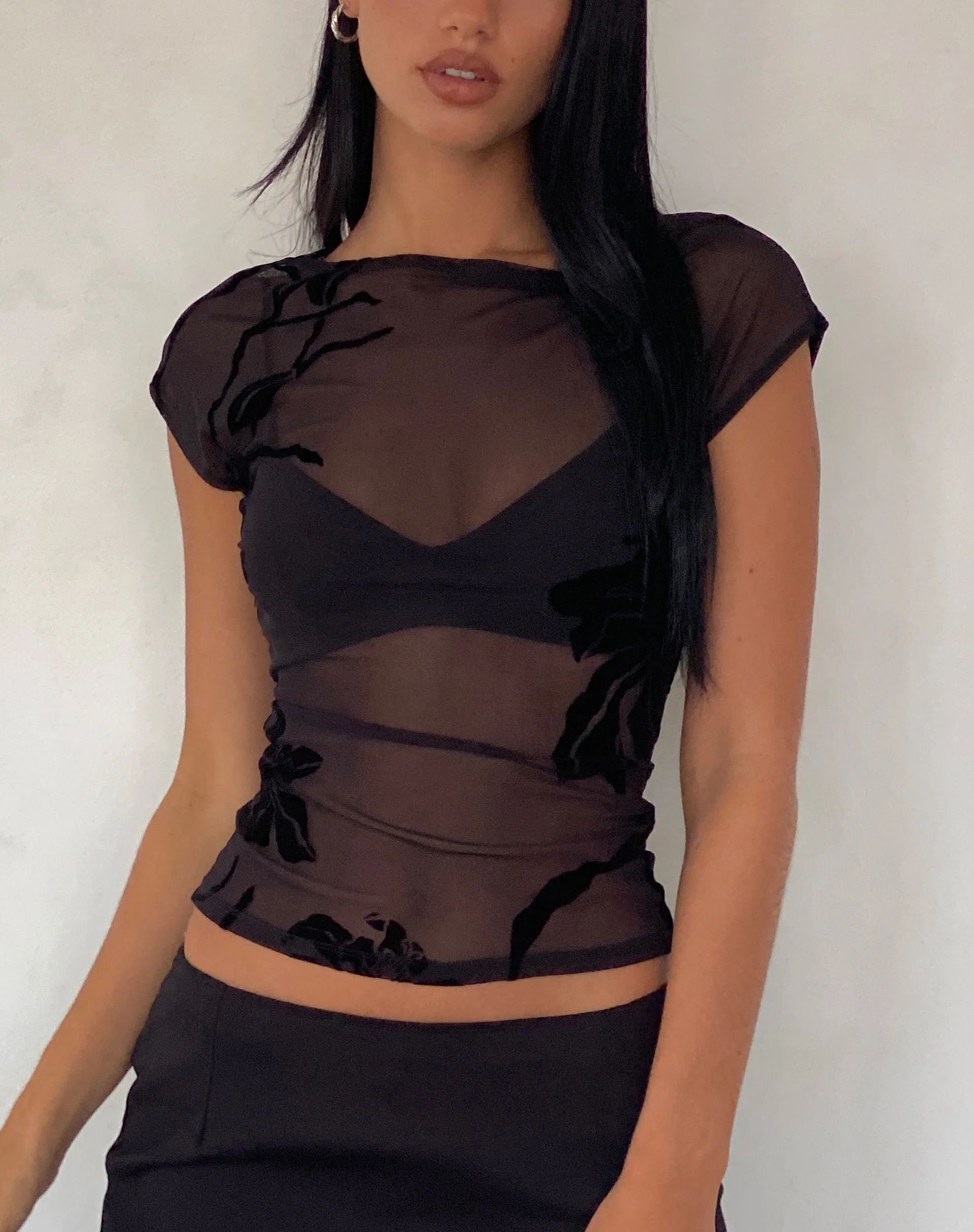 Nova Top in Orchids Flock Black - Awmao