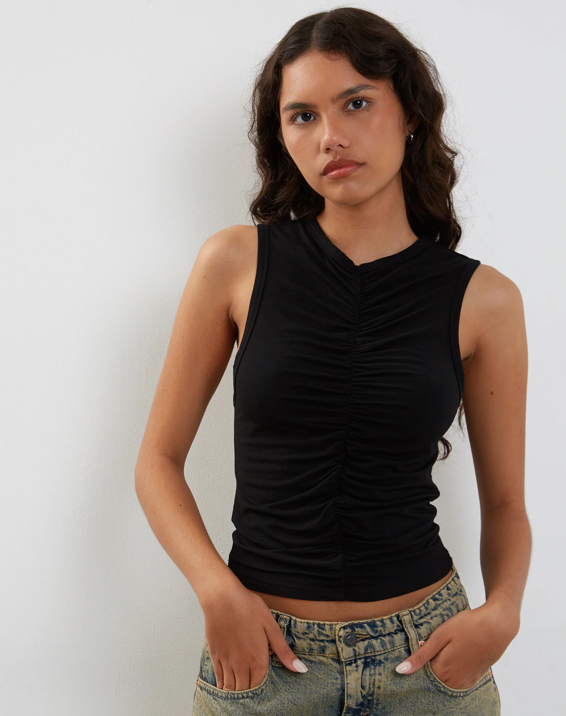 Naoko Ruched Top in Black - Awmao