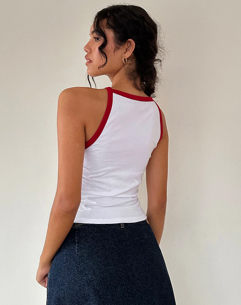 Carti Vest Top in White with Red Binding - Awmao