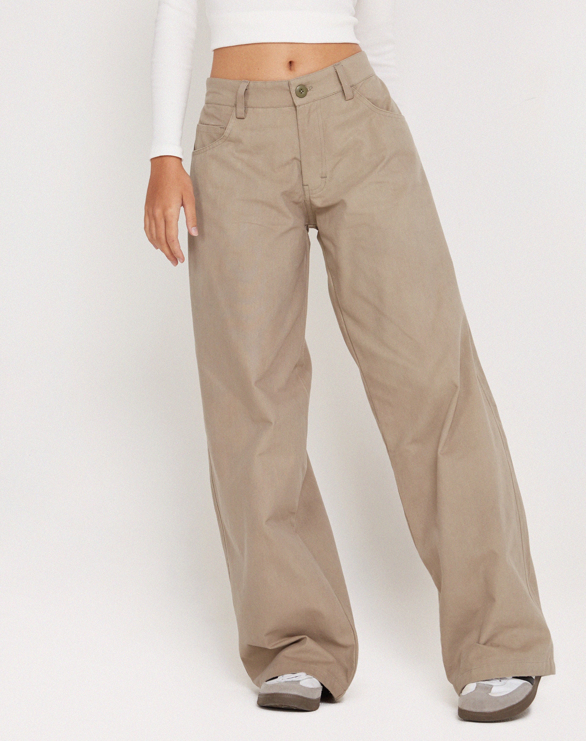 Roomy Low Rise Extra Wide Trousers in Biscotti - Awmao