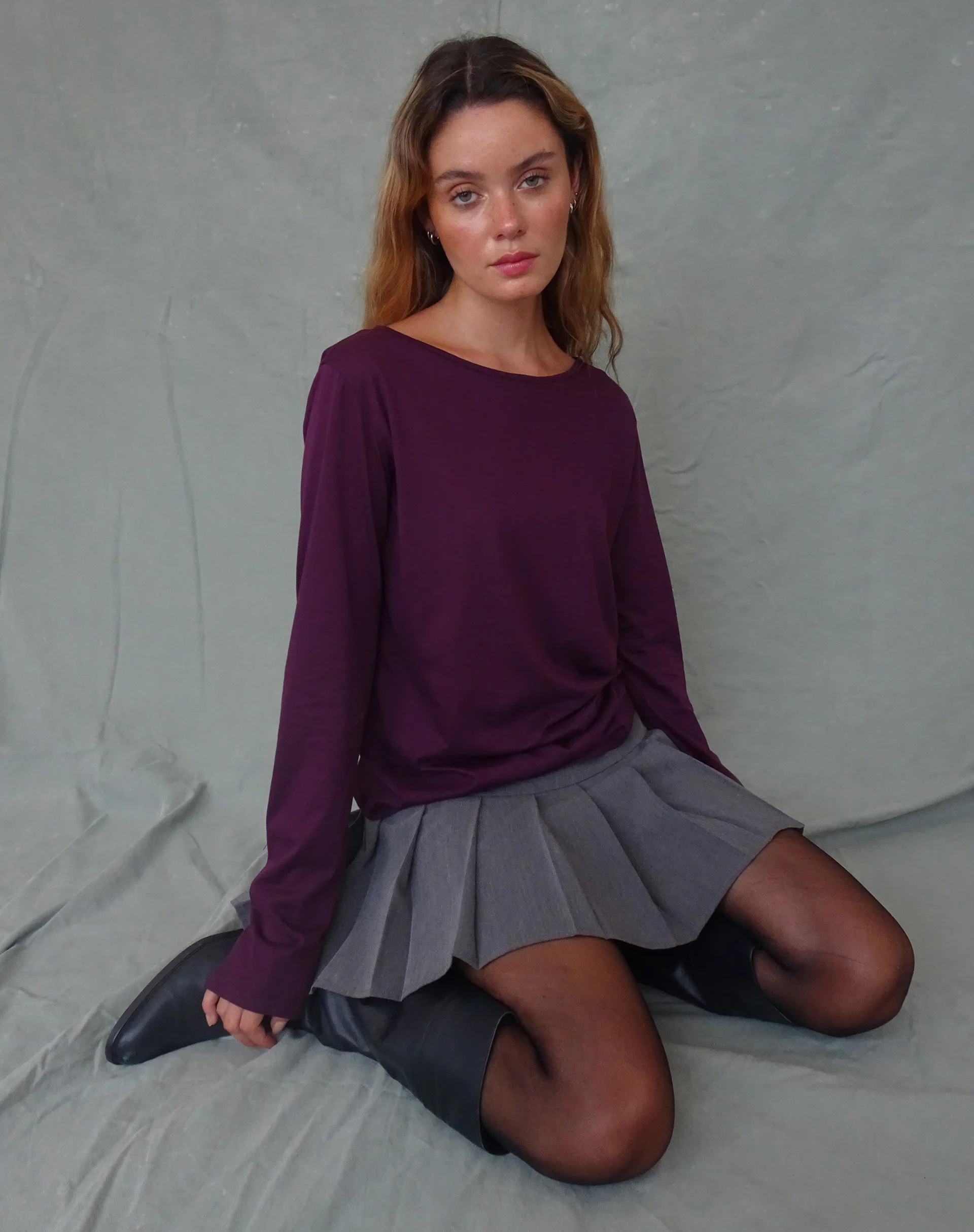 Damon Baggy Long Sleeve Top in Oxblood Tissue Jersey - Awmao