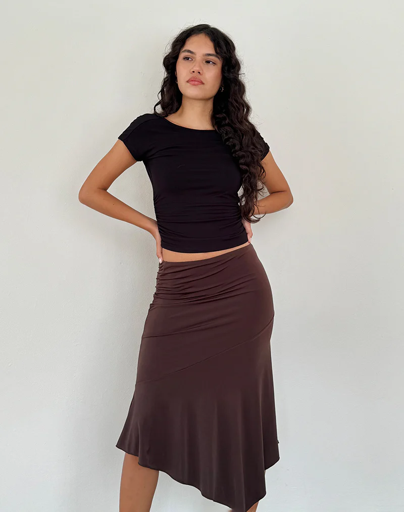 Cinta Low Rise Midi Skirt in Chocolate - Awmao