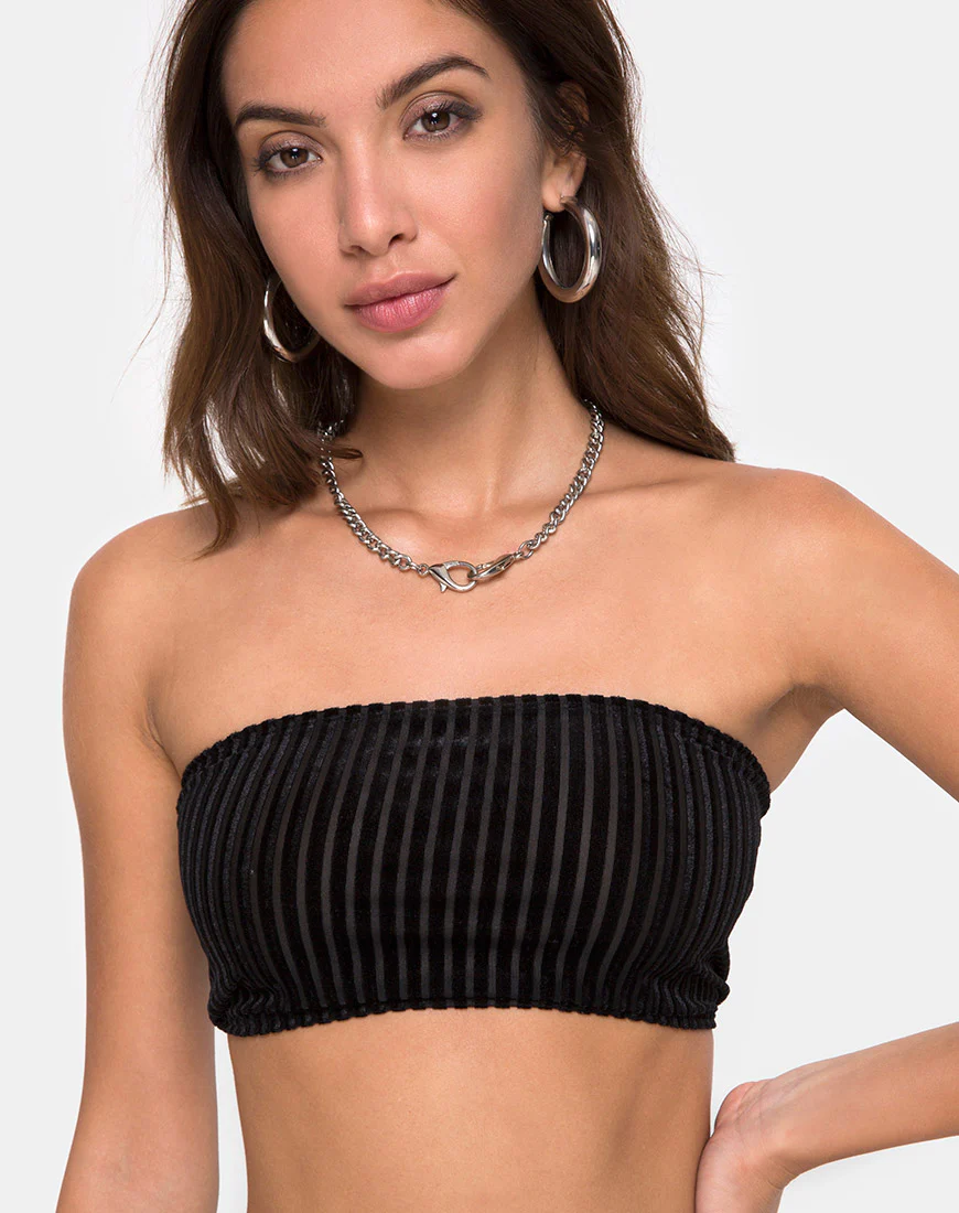 Tube Top in Velvet Sheer Stripe Black X Princess Polly - Awmao