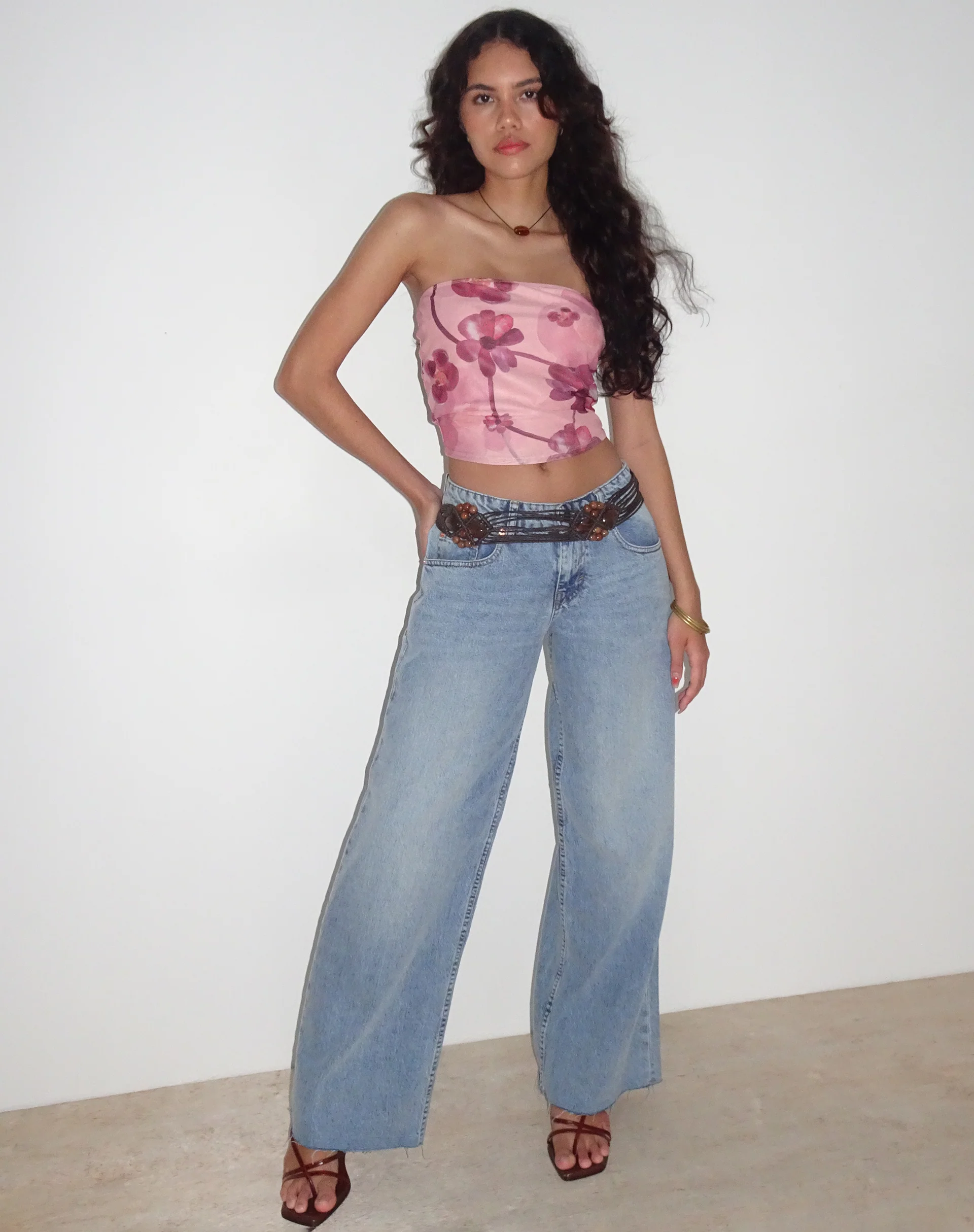 Peggy Bandeau Top in Watercolour Floral Blush - Awmao
