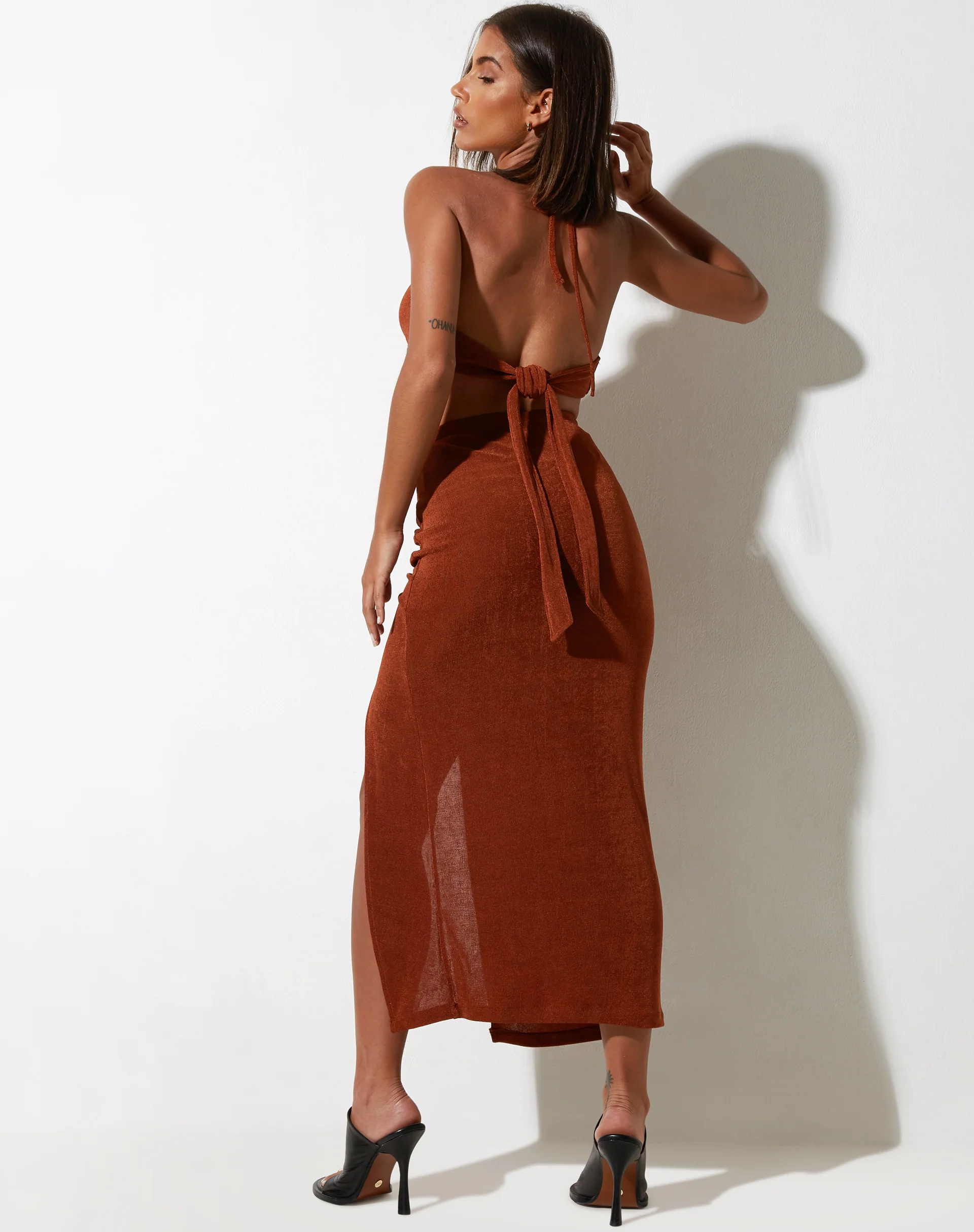 Maxel Midi Skirt in Crepe Brown - Awmao