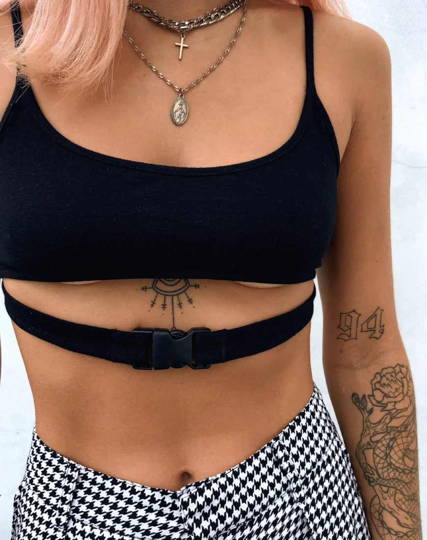 Milipe Crop Top in Black Buckles - Awmao