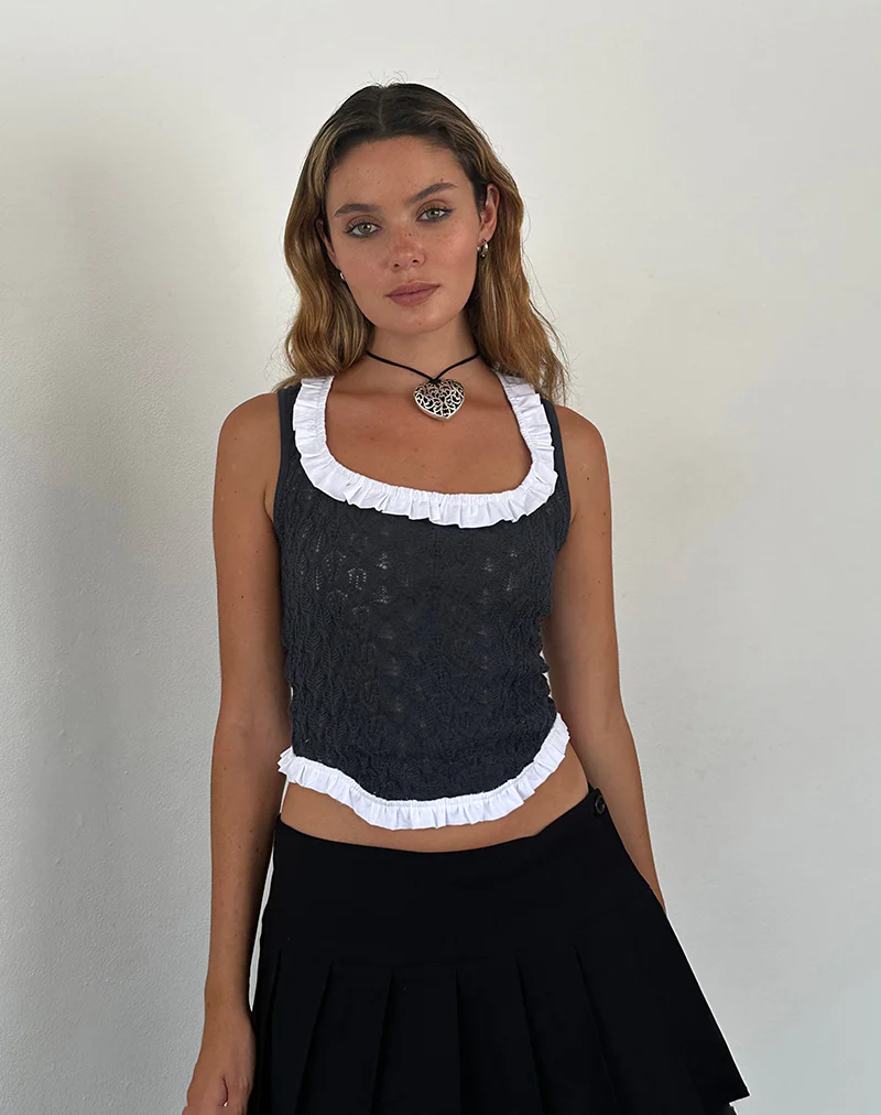 Roslyn Pointelle Vest Top in Dark Charcoal - Awmao