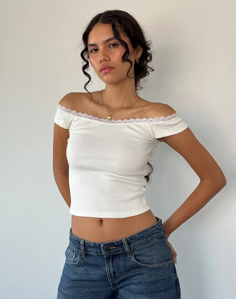 Chacha Top in Off White Rib Lace - Awmao