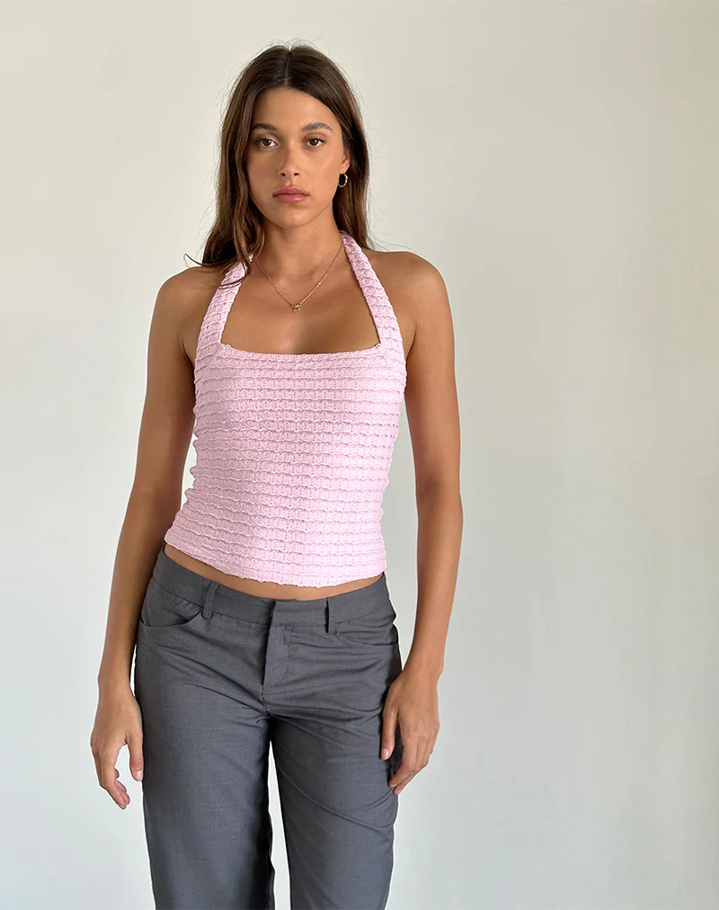 Maggha Halterneck Top in Crinkle Pink - Awmao