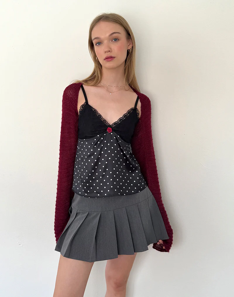 Dalinda Cami Top in Black Polka Dot Satin - Awmao