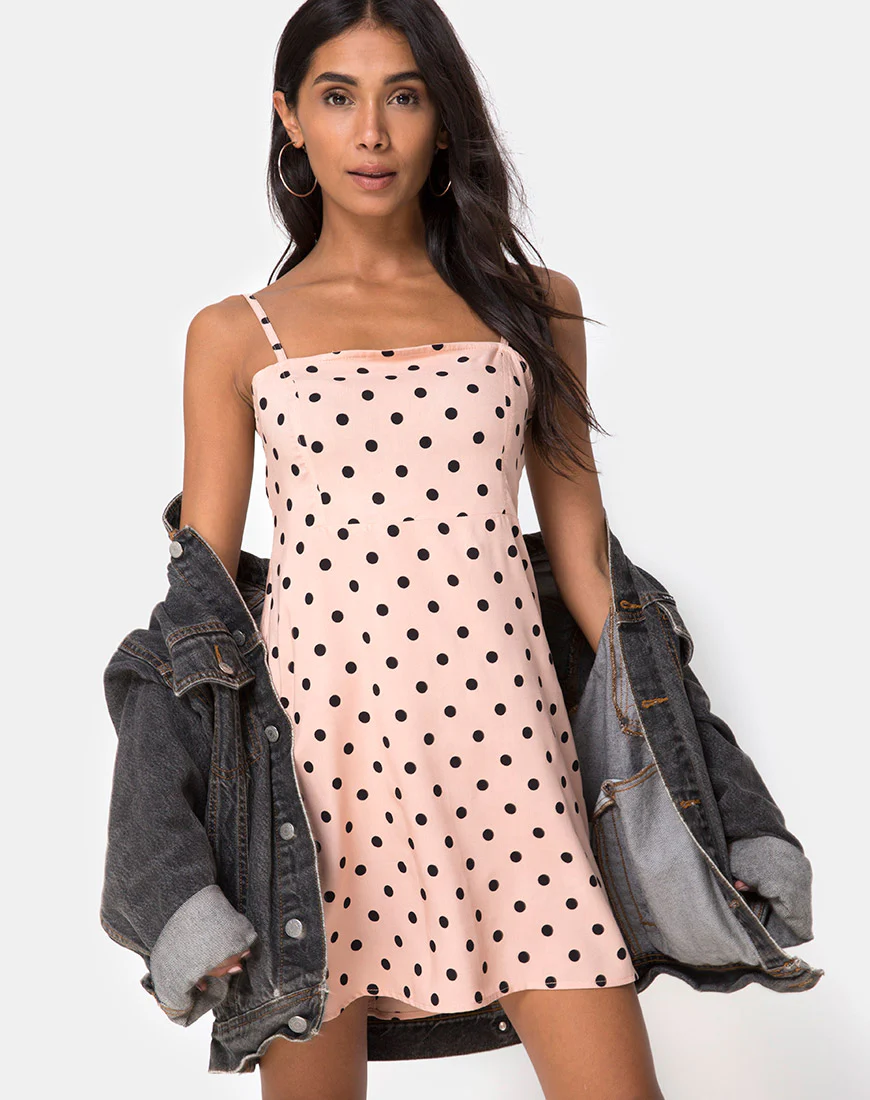Boyasly Slip Dress in New Polka Nude Black - Awmao