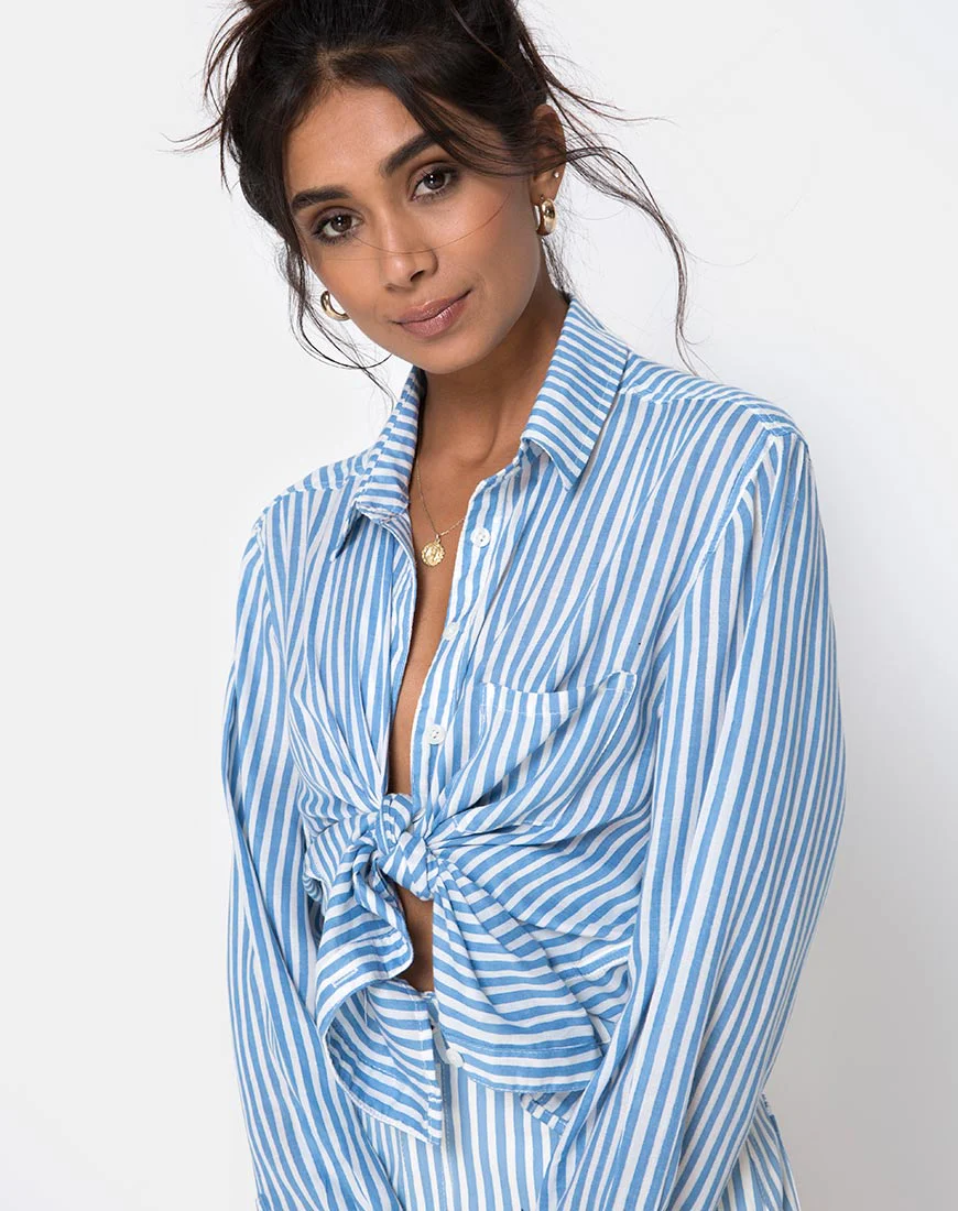 Oxford Shirt in Basic Stripe Blue and White - Awmao